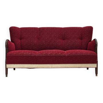 1950s, Danish 3-seater sofa, original red/beige furniture wool.