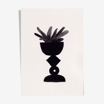 Vase en noir avec plante  N.1