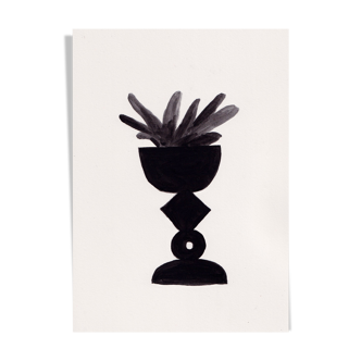 Vase en noir avec plante  N.1