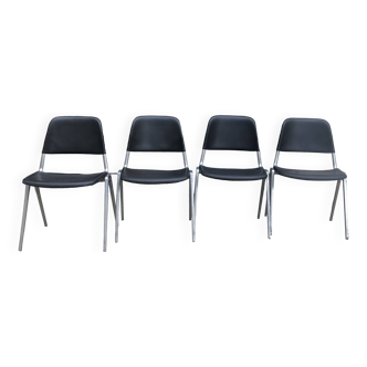 4 chaises noir et aluminium par Don Albison pour Knoll