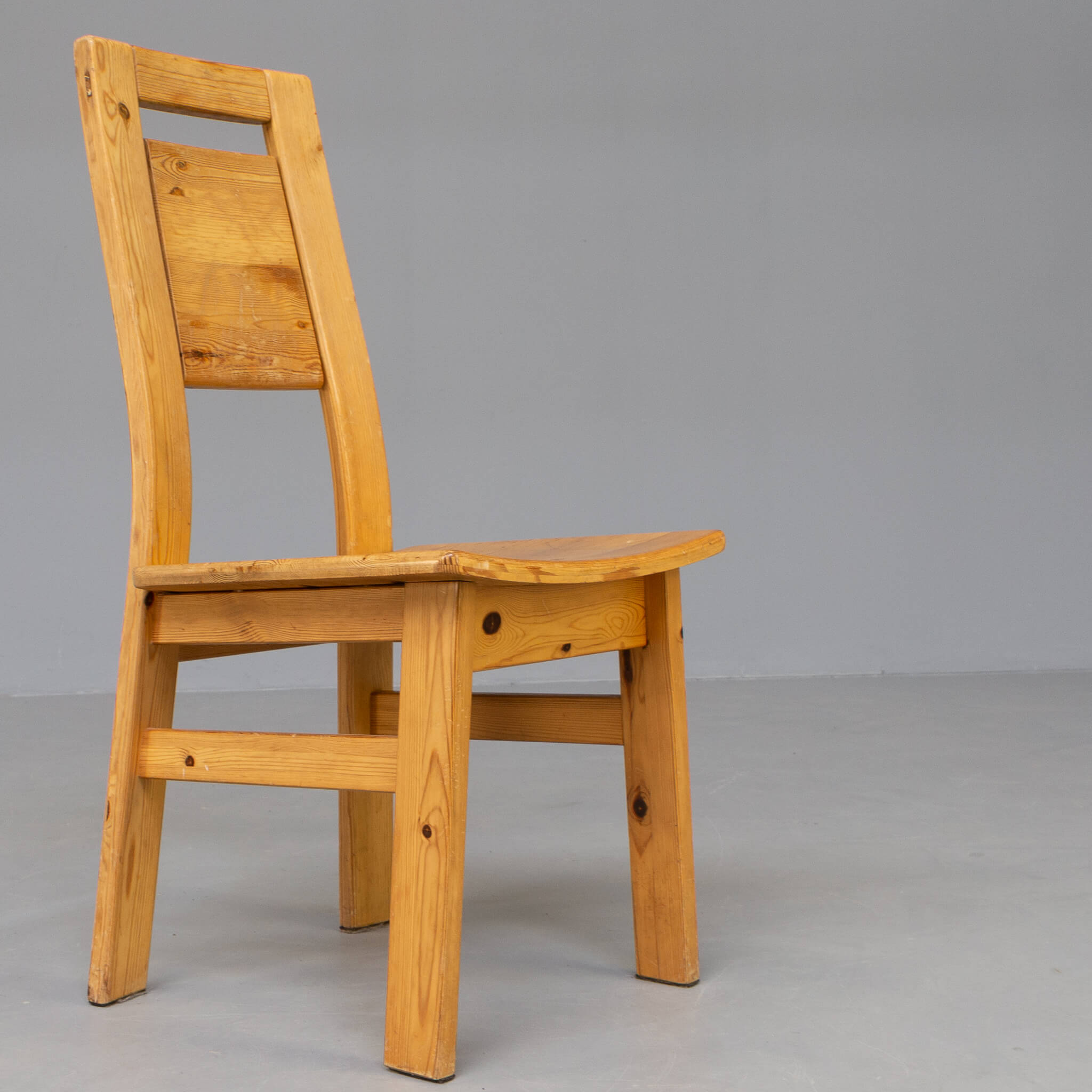 70s pine wooden dining chair set/4