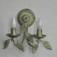 Pair of Vintage Italian Double Wall Lights Leaf Detail Green & Gold Finish