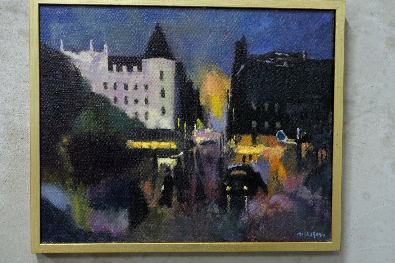 Swedish artist, scandinavian modern city landscape, 1970s, oil on canvas, signed,  framed