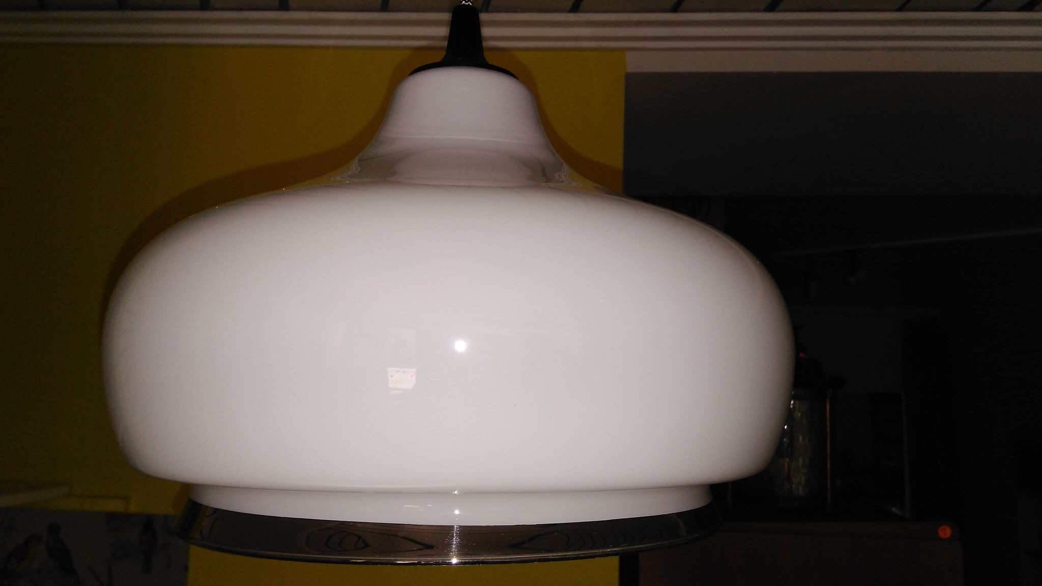 Vintage white opaline suspension with chrome border