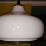 Vintage white opaline suspension with chrome border