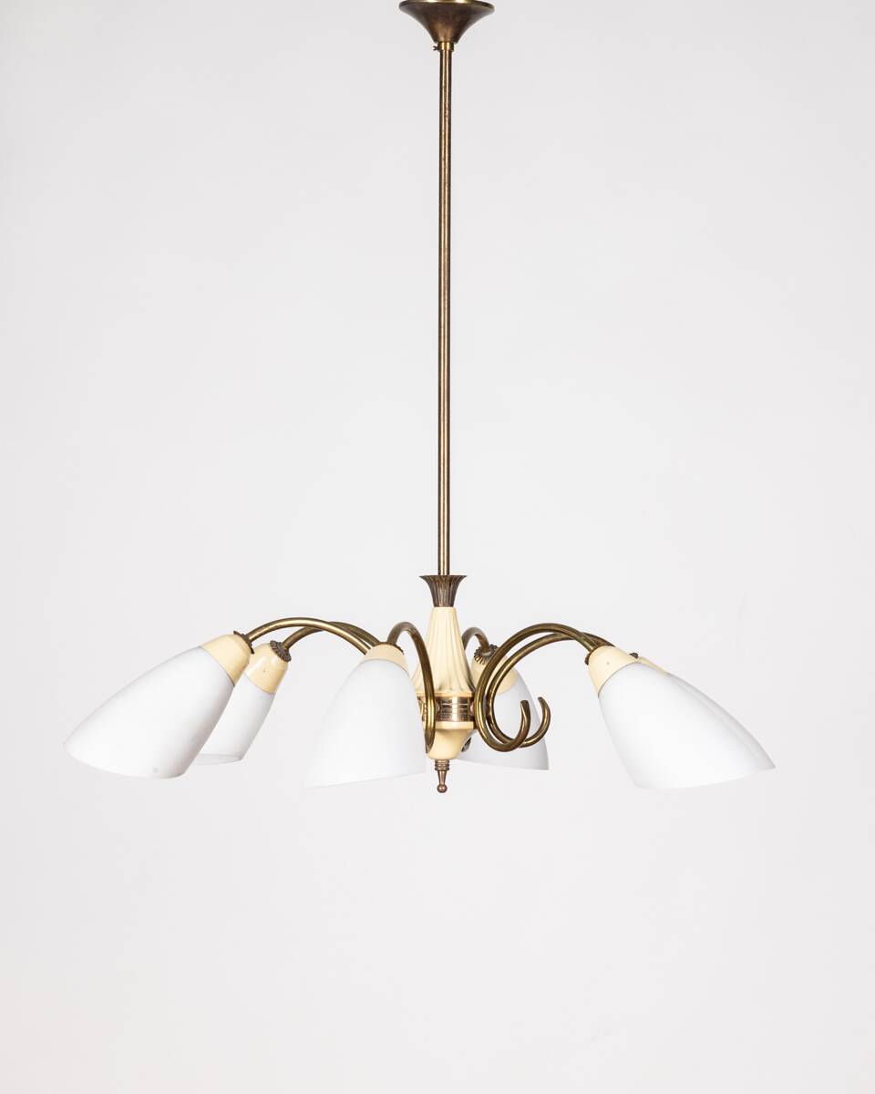 VINTAGE 50'S CHANDELIER IN GLASS AND BRASS ITALIAN DESIGN