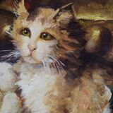 Peinture l'huile sur panneaux chatons jouant par Leon Huber