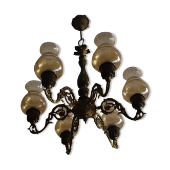 Antique chandelier, france copper and brass