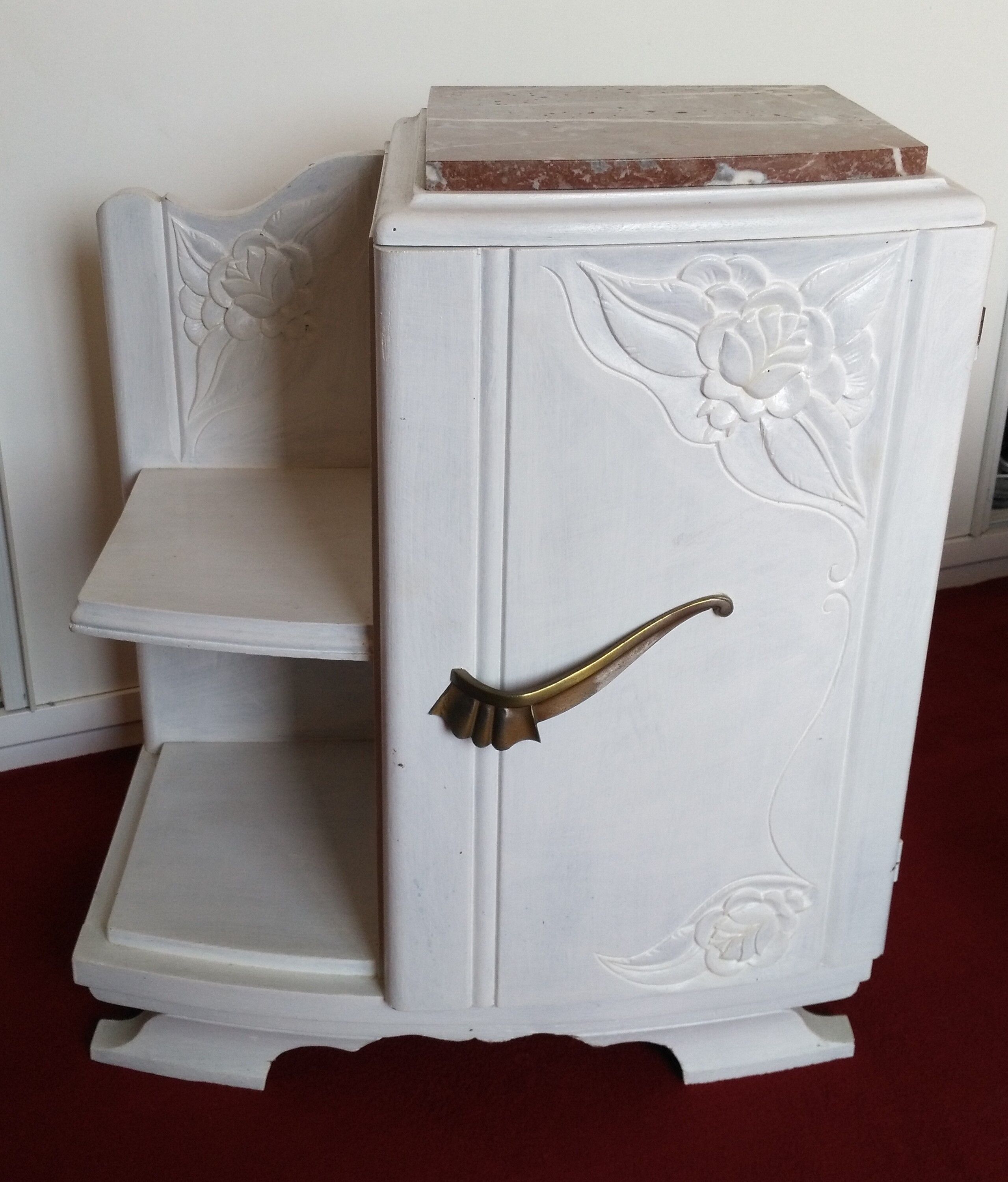 Art Deco bedside table top red marble