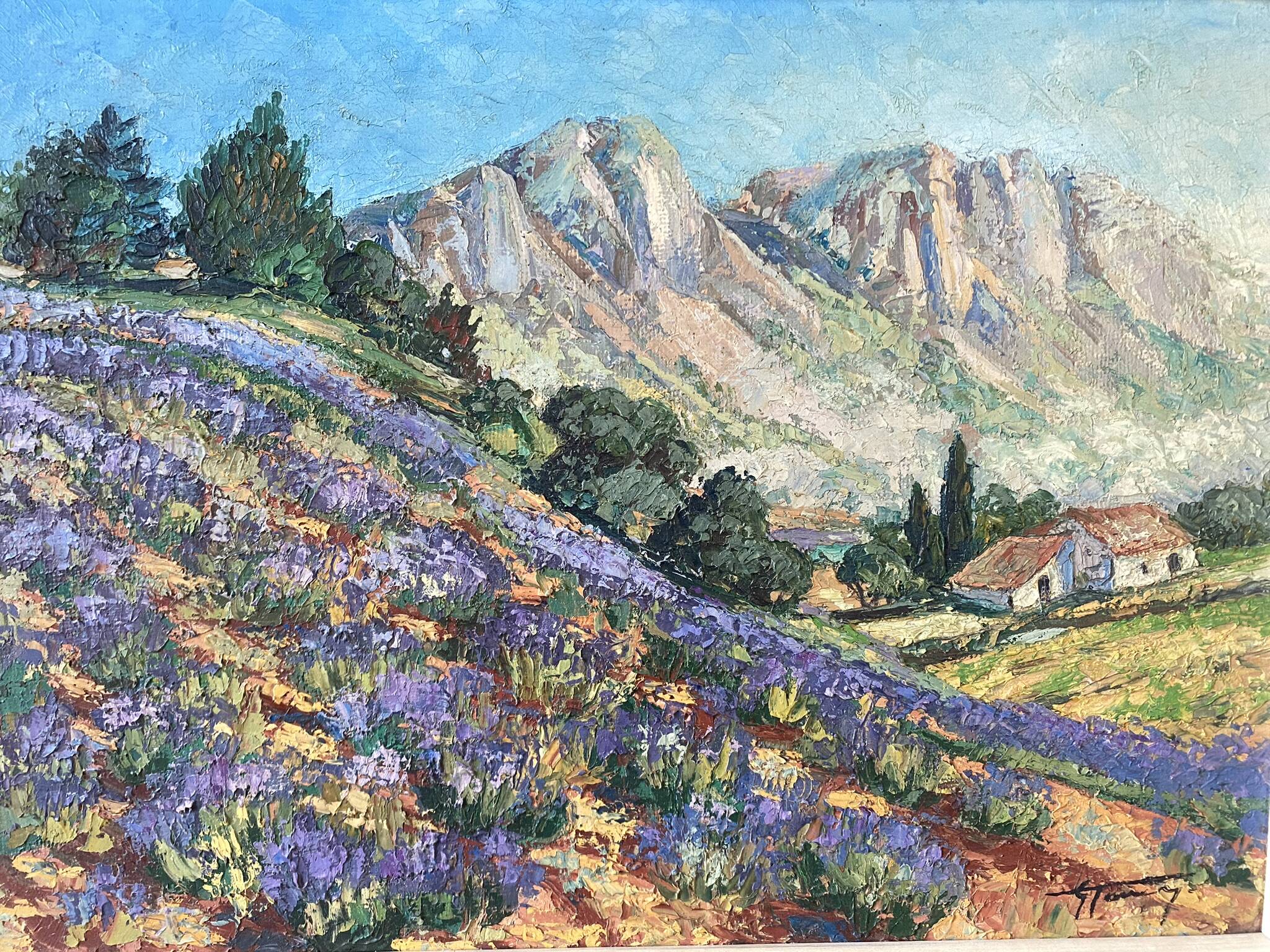 Paysage de montagnes signé