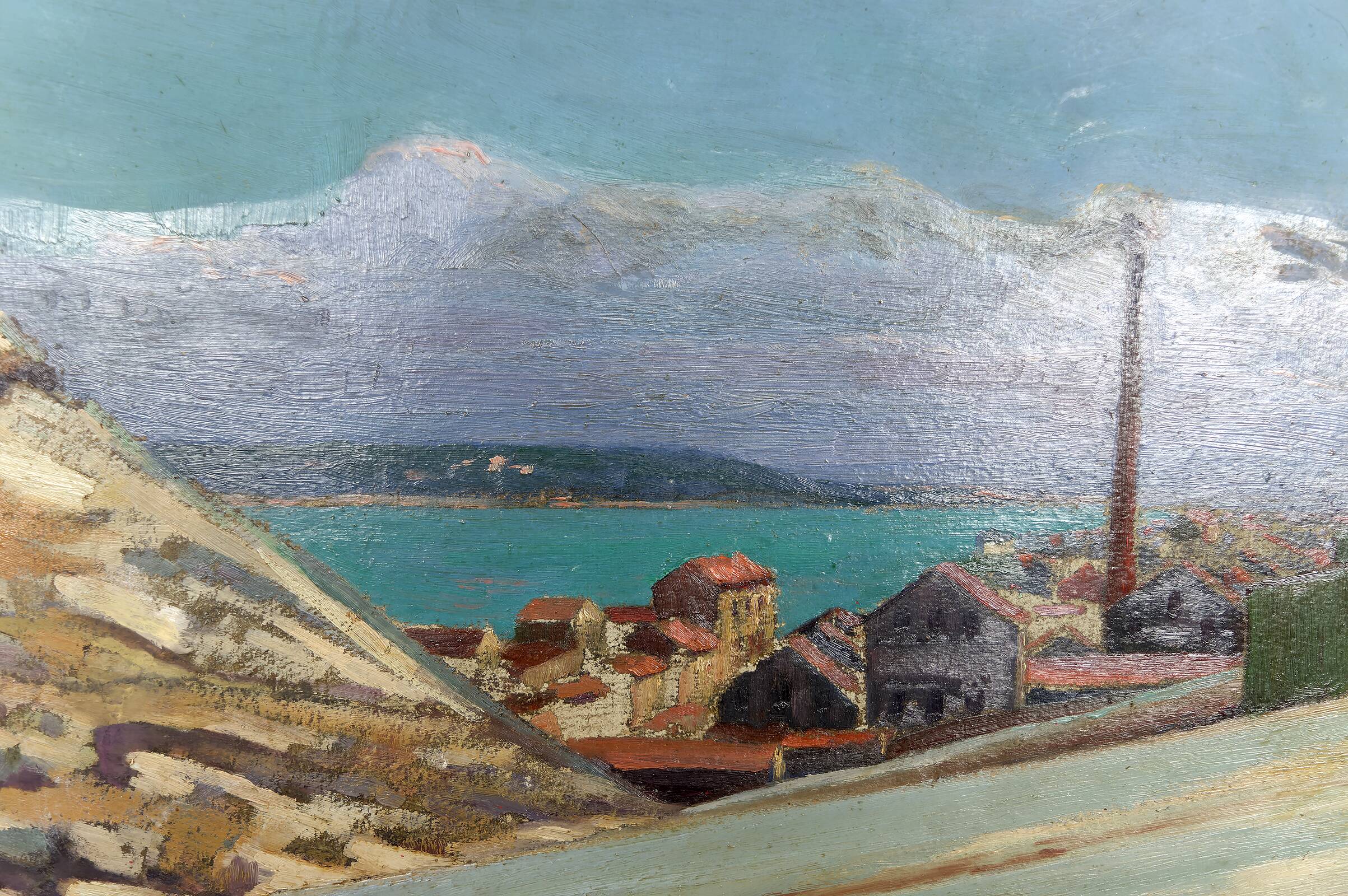 Painting, Oil on panel, "Mediterranean Coastal Town", France, 1930