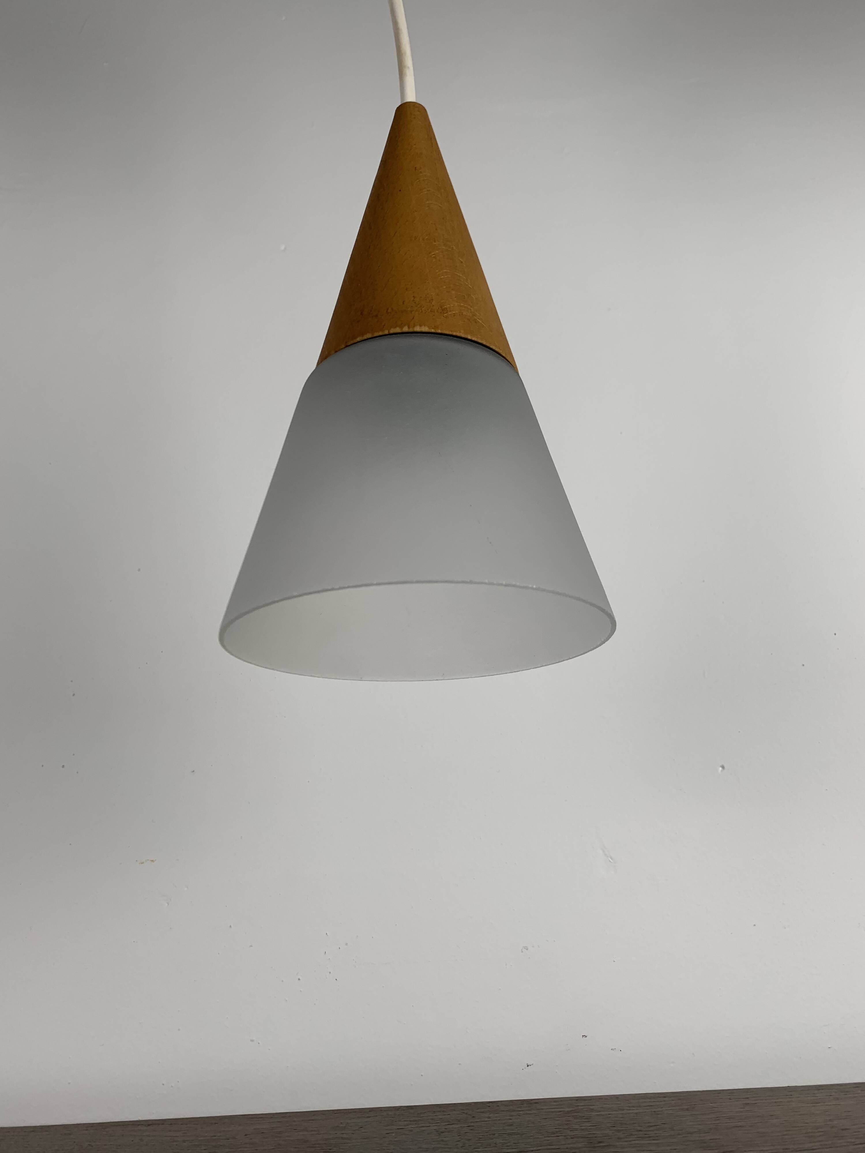 Glass and teak pendant light, es horn danmark