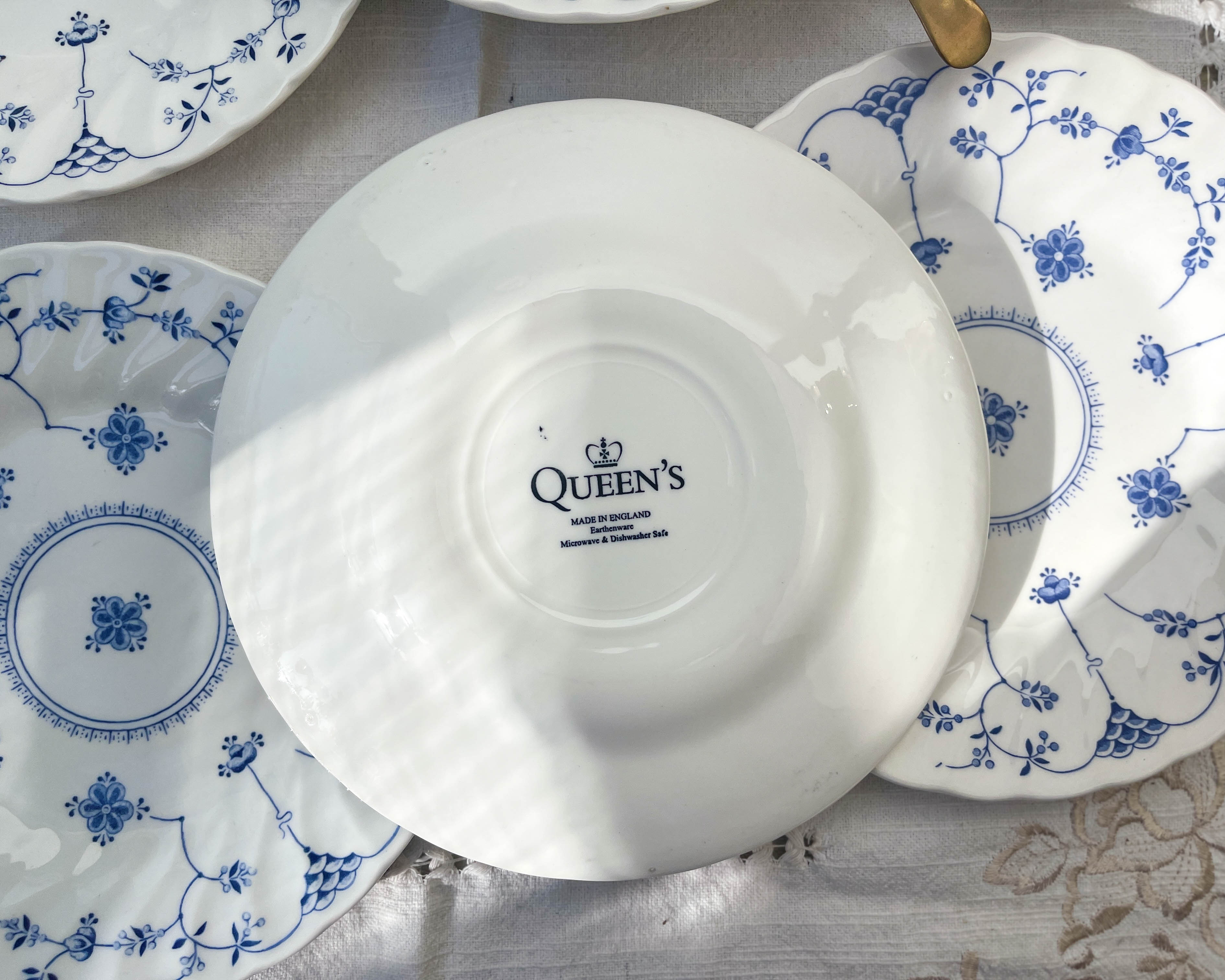 6 Queen's Blue Flower Plates Made in England