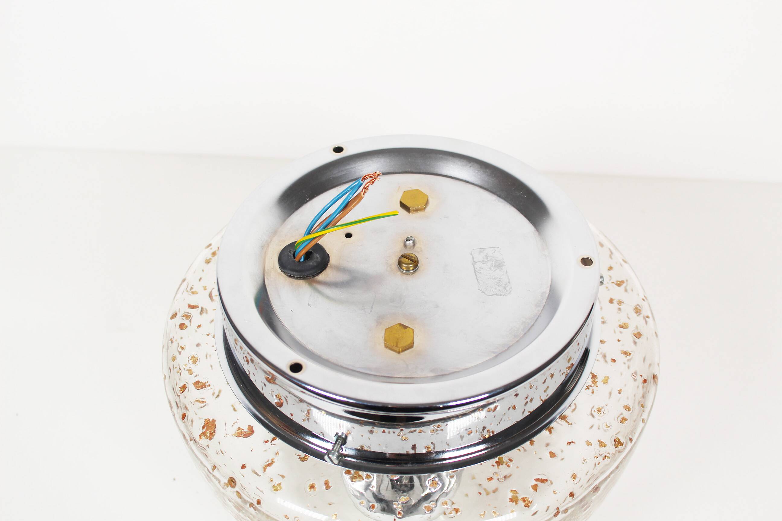 Polished metal and goldflake glass wall lamp by Doria