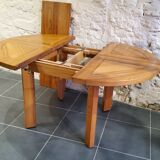 Extendable dining table in solid elm by Maison Regain 1960