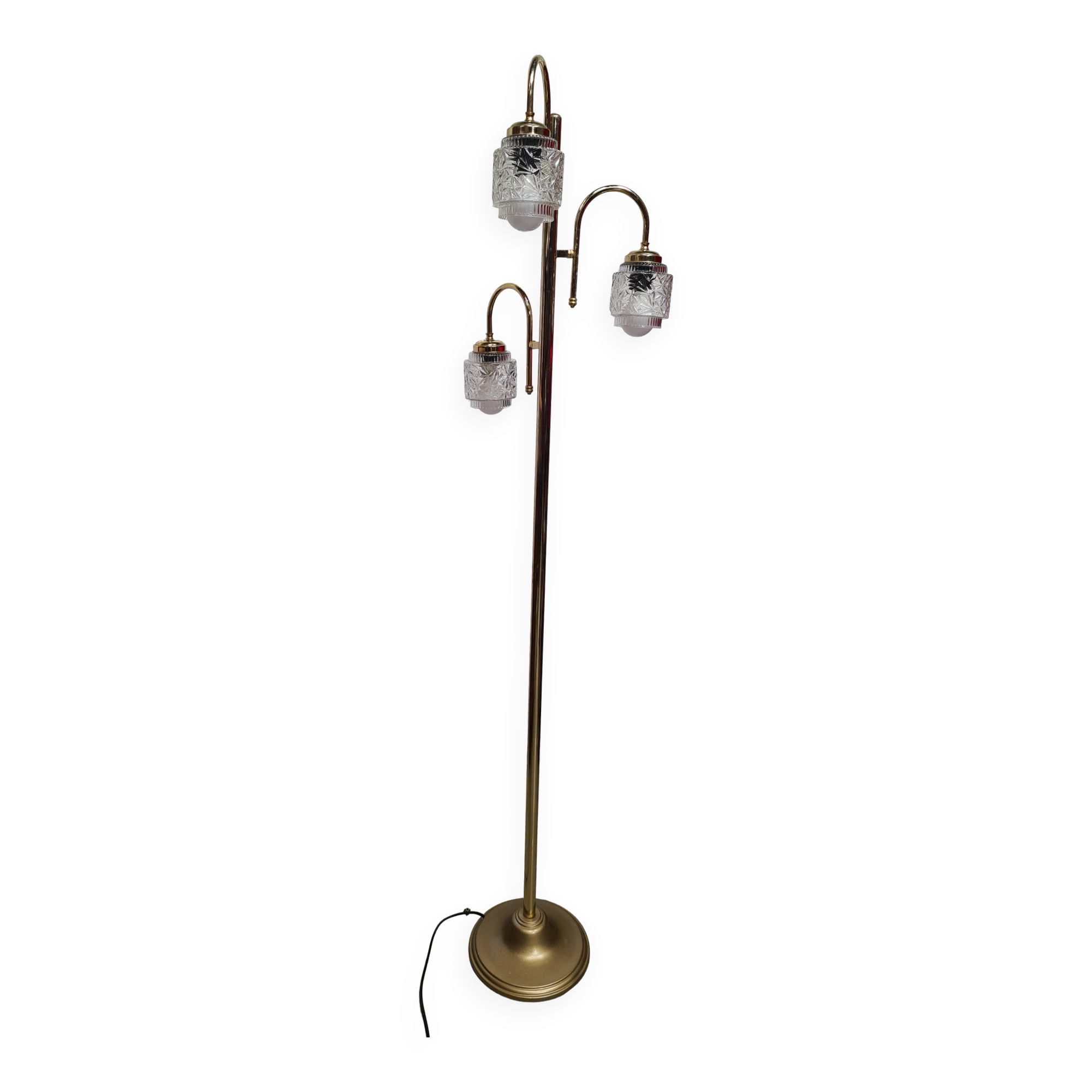 Chrome gold floor lamp 1960 has 70 molded glass shade 166x40