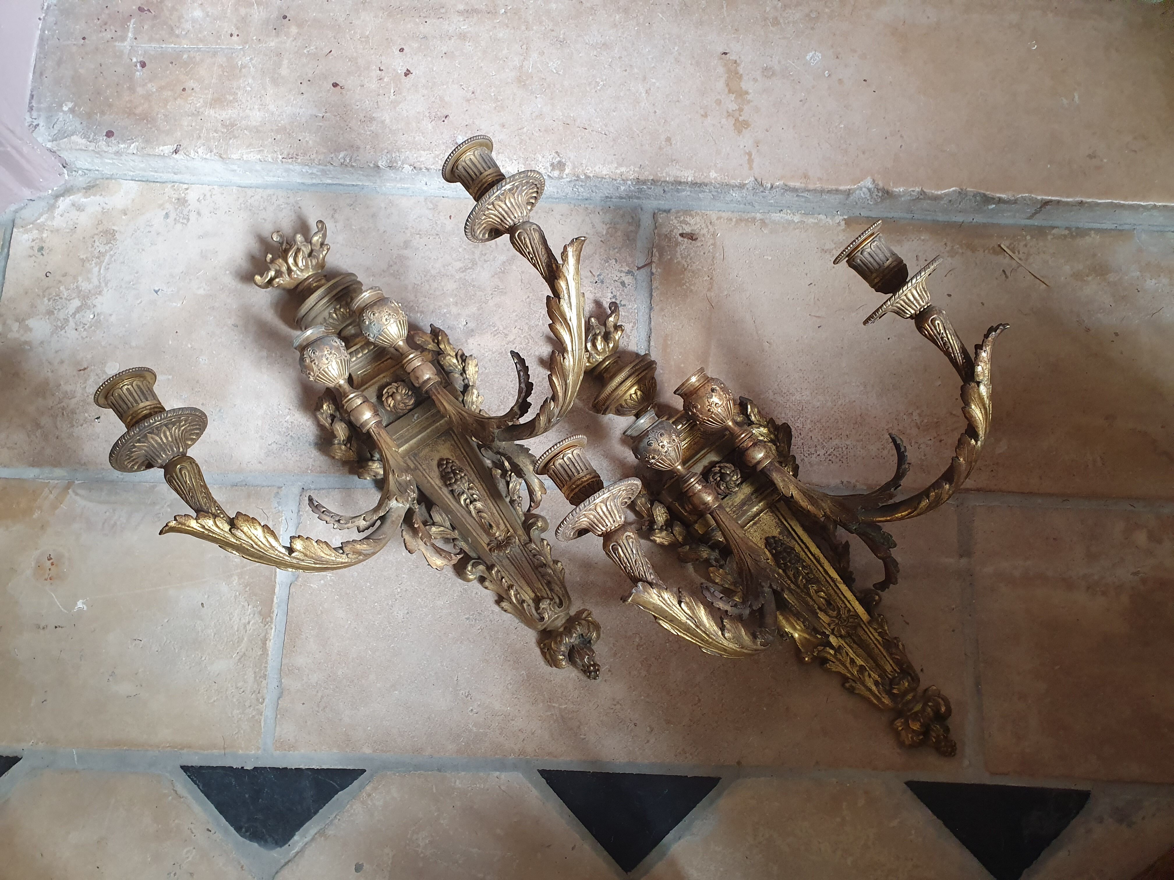Pair of gold bronze sconces