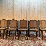 Set of 10 Louis XV style chairs in walnut and cane.