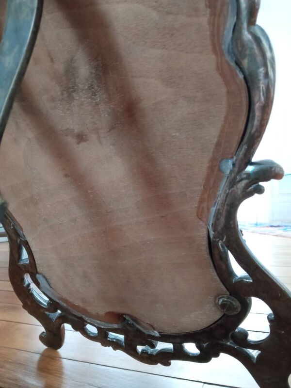 Miroir ancien sur pied, bronze argenté