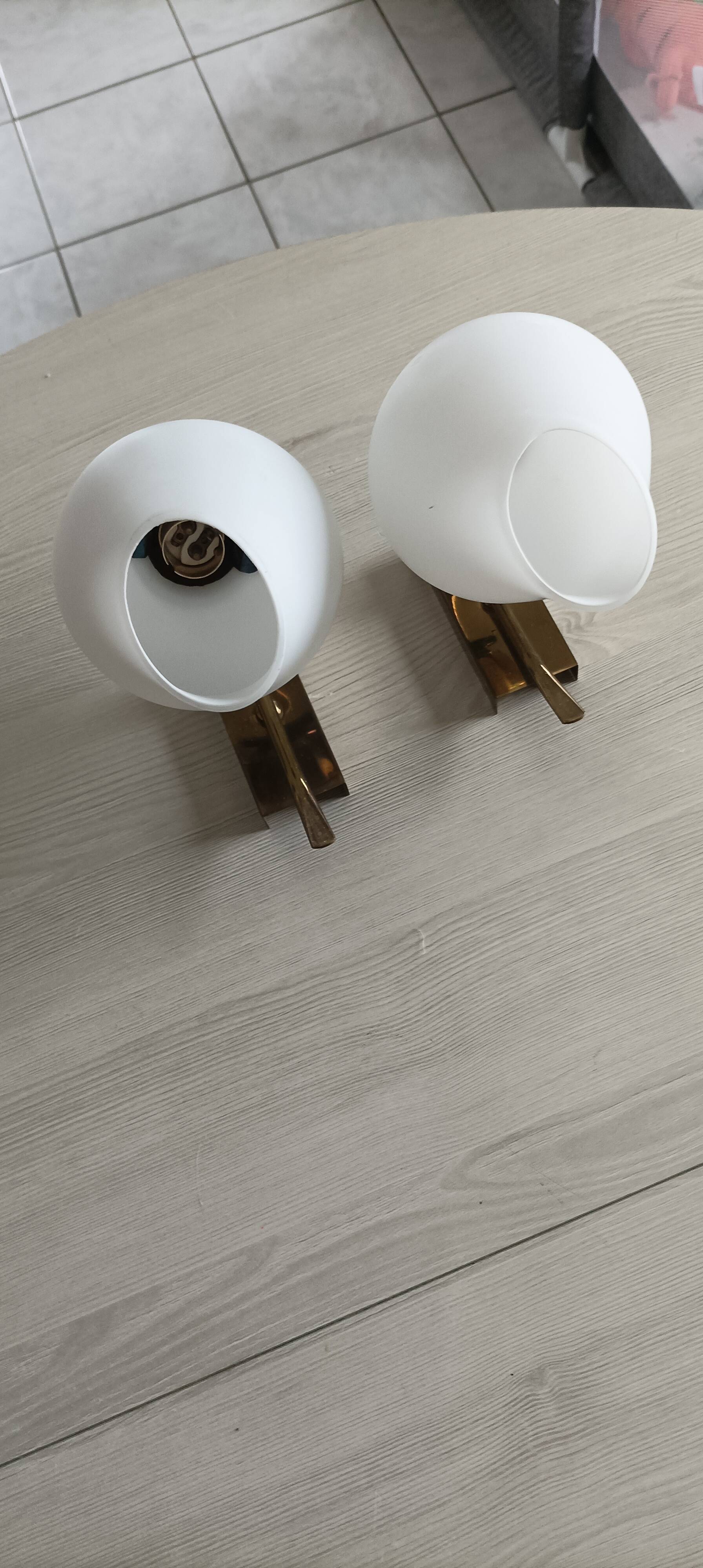 Vintage arlus wall lights in brass and glass 1950