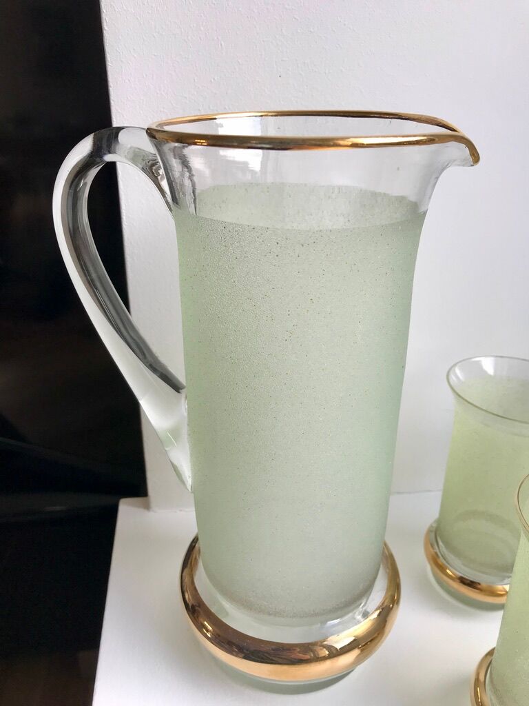 Green granita set consisting of a pitcher and 4 glasses in orangeade 50s