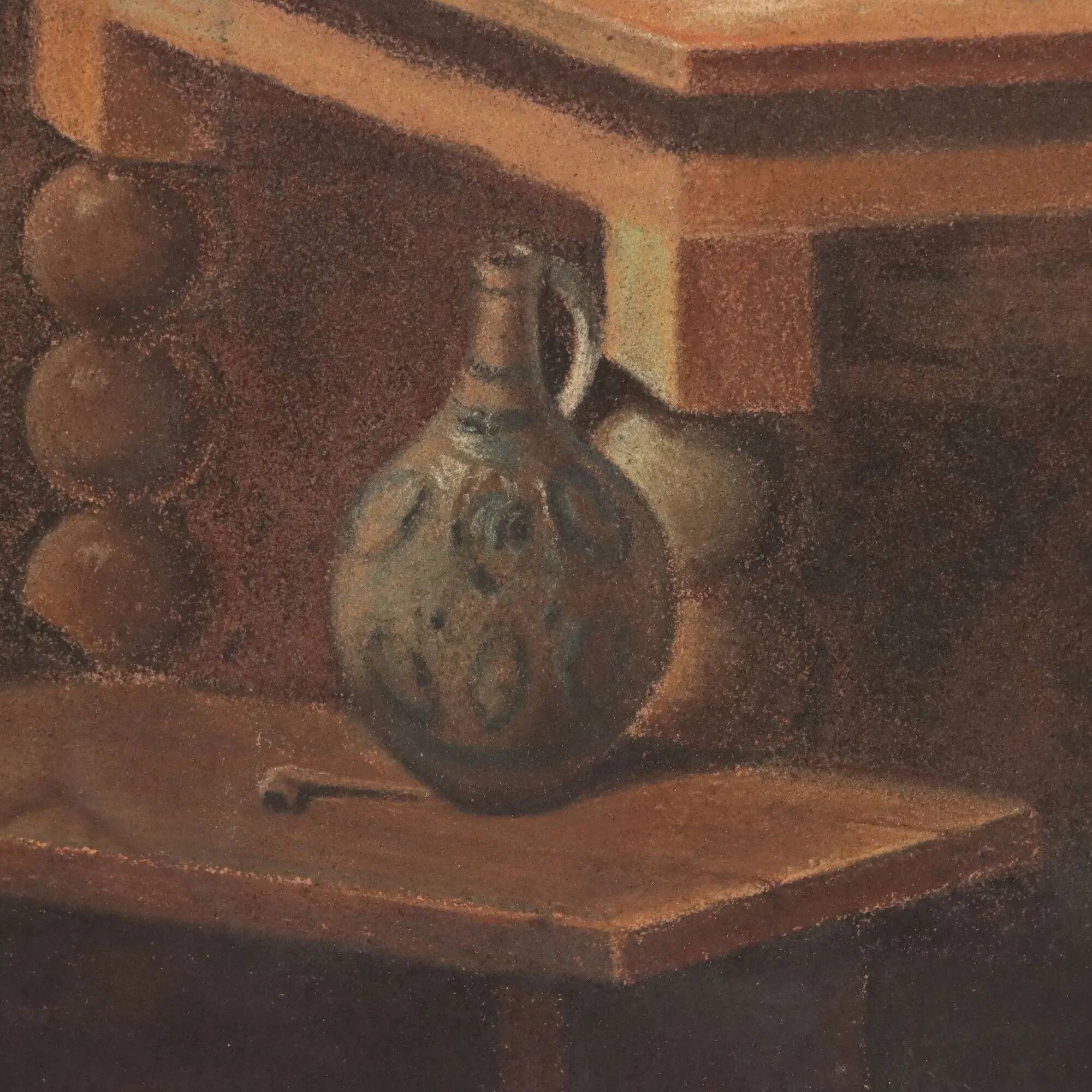 Old painting "The Chess Players" in pencil on paper, 19th century.