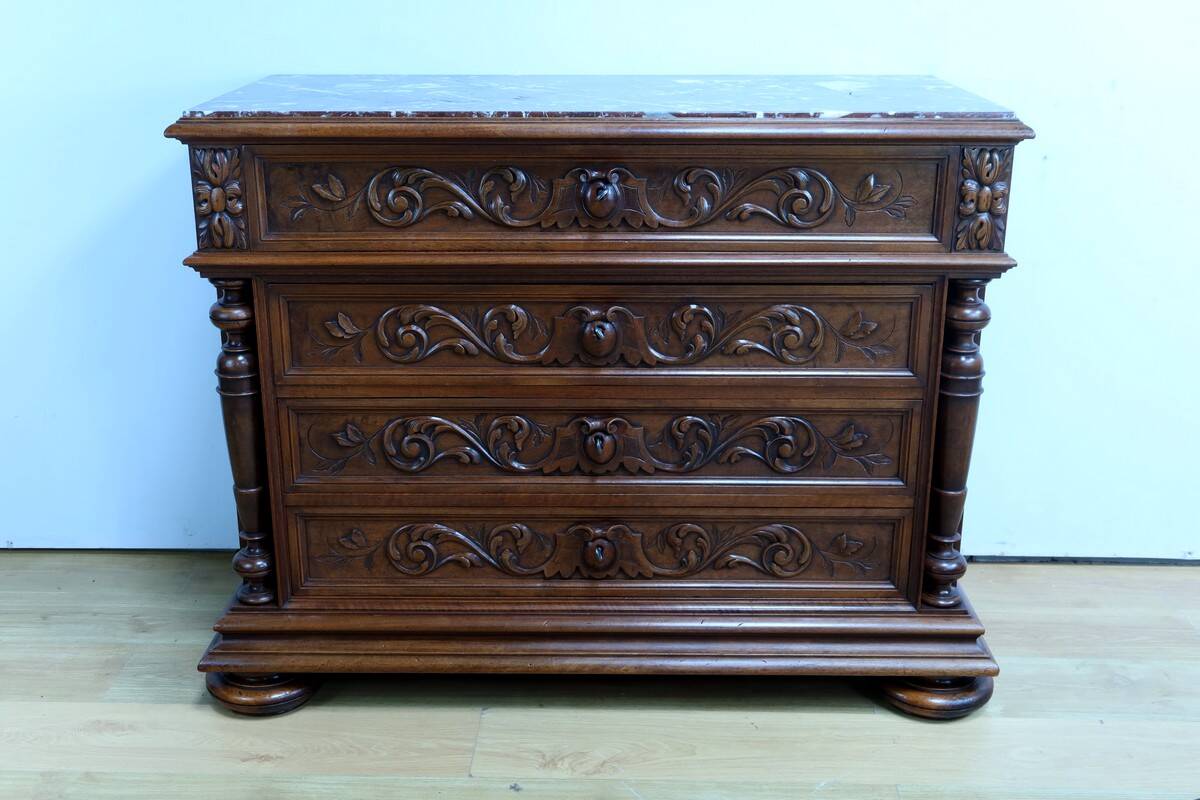 Walnut Commode by P. Guinand-Leglas, Renaissance style – 1920
