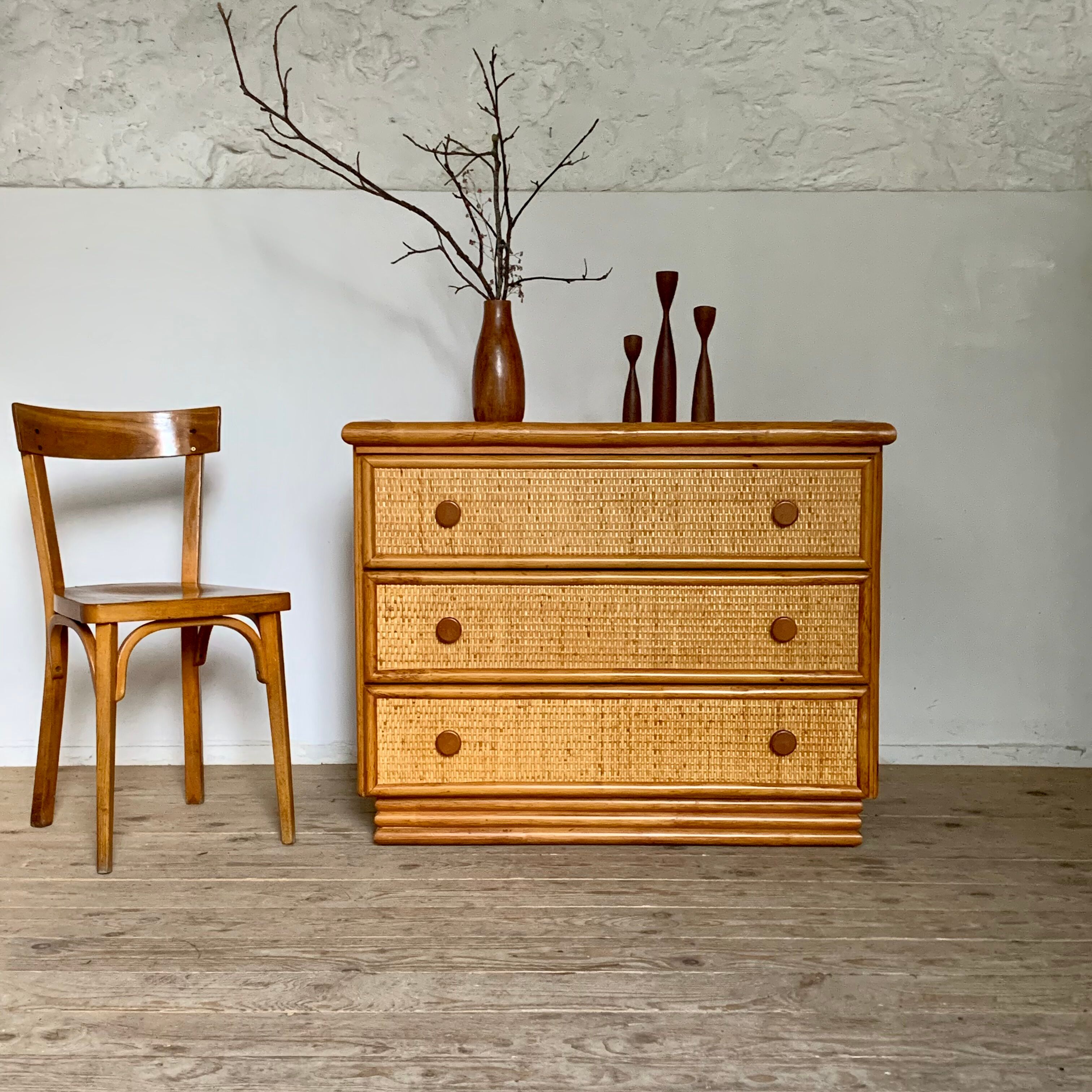Commode vintage en rotin et bambou