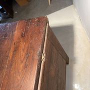 Rustic antique oak chest, original fittings and moulded panels.