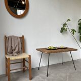 Table basse osier tressé et métal 1960