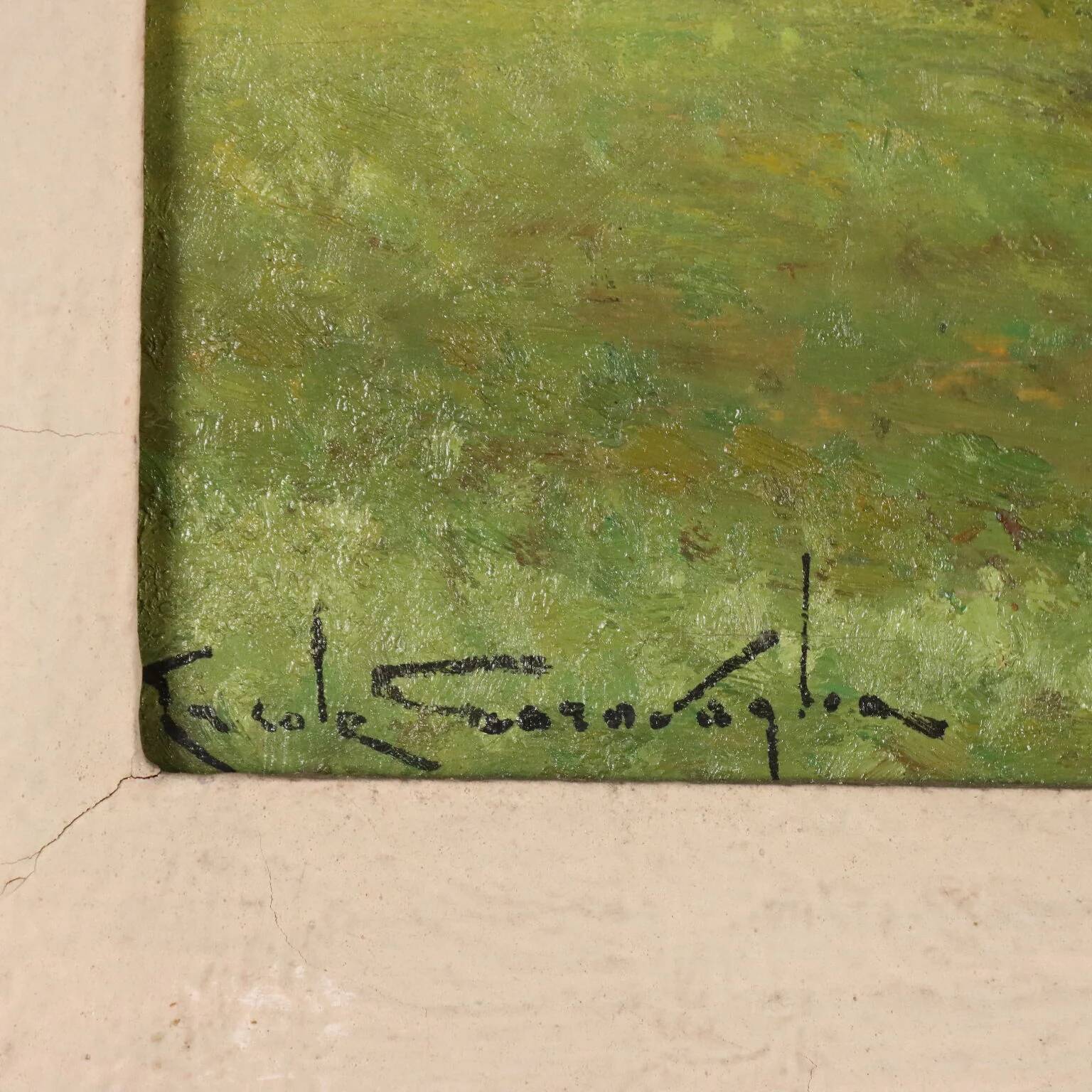 Peinture moderne signée Ercole Garavaglia, huile sur panneau dur '900