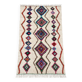 Tapis berbère marocain en laine écrue à losanges multicolores – 250 × 147 c