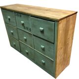 Meuble de metier enfilade a tiroirs en bois restauré