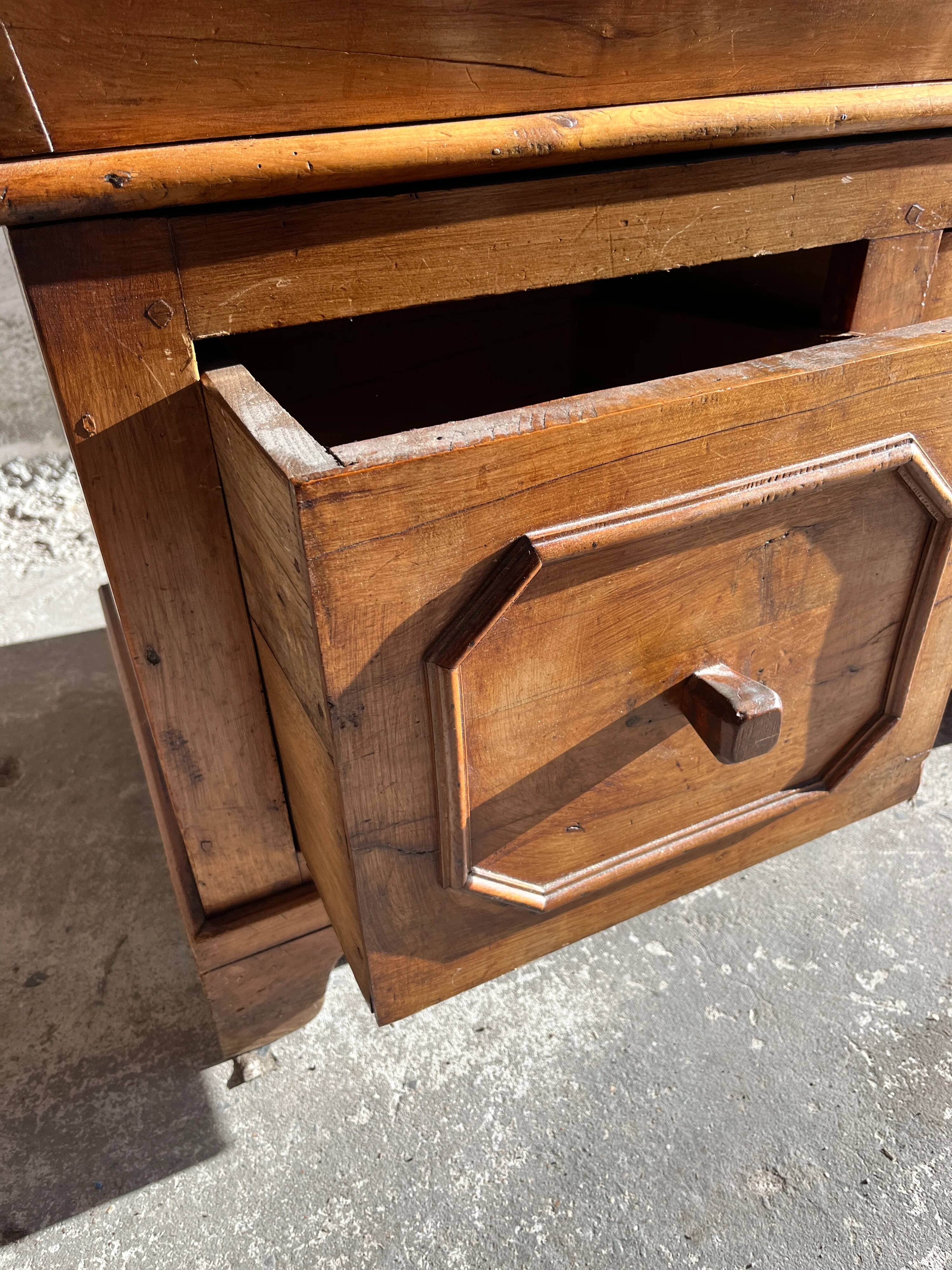 Old wooden baker's chest with storage drawers