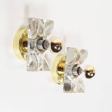 Set (2) of 1970s petite brass & glass wall lights by Sische
