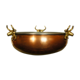 Copper cauldron with golden bronze bull heads
