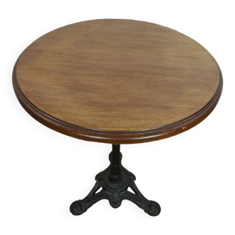 Vintage oak top pedestal table or bistro table with a medium oak finish