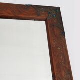 Miroir Art Nouveau à décor de paon peint à la main, France vers 1915