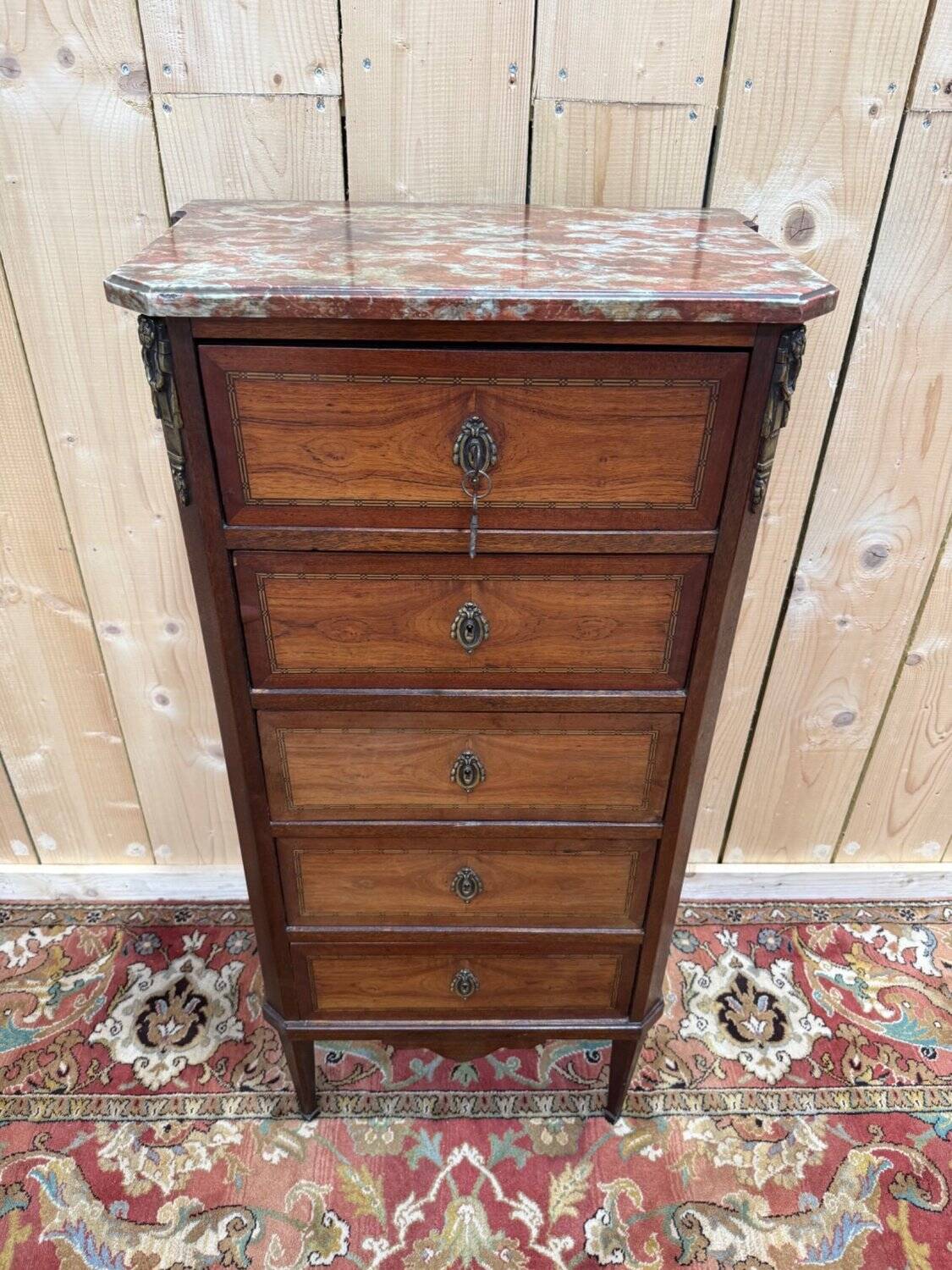 Five-drawer chest – Transitional Style – Marquetry and marble