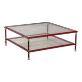 Table basse vintage en métal émaillé et verre design années 1980