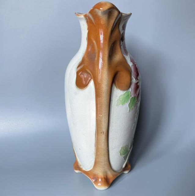 Saint-clément art nouveau vase signed ck in barbotine with decor de fleurs bordeaux