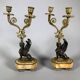 Paire De Candelabres Aux Sphinges En Bronze Dore,  XIXeme Siècle