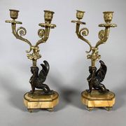 Paire De Candelabres Aux Sphinges En Bronze Dore,  XIXeme Siècle