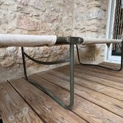 Antique folding military camp bed – khaki green canvas and metal