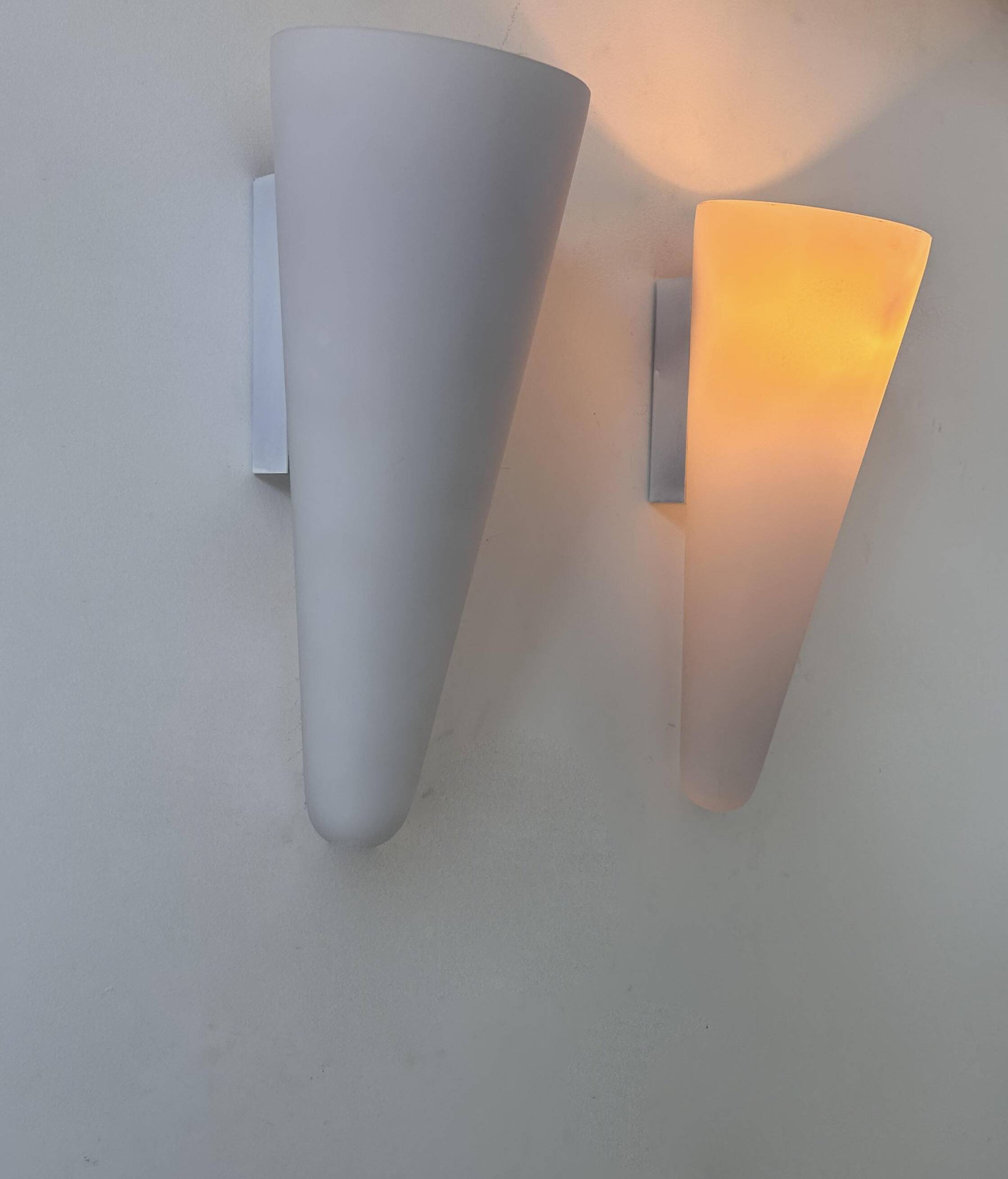 Pair of vintage wall lights, opaline sandblasted glass, France 1970