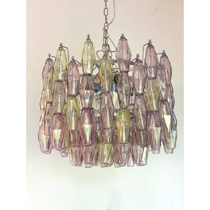 Contemporary Multicolor "Poliedri" Murano Glass Chandelier in Venini Style