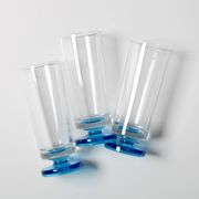 Set of 3 Vintage Blue-Footed Glasses / Mid-century Rare Tall Tumblers