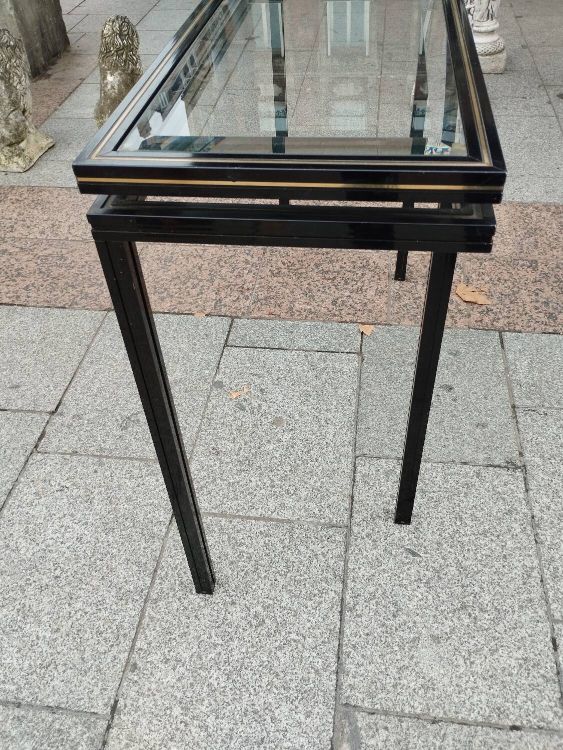 Old console with vintage glass top