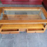 Coffee table with 2 drawers in solid cherry wood and glass.