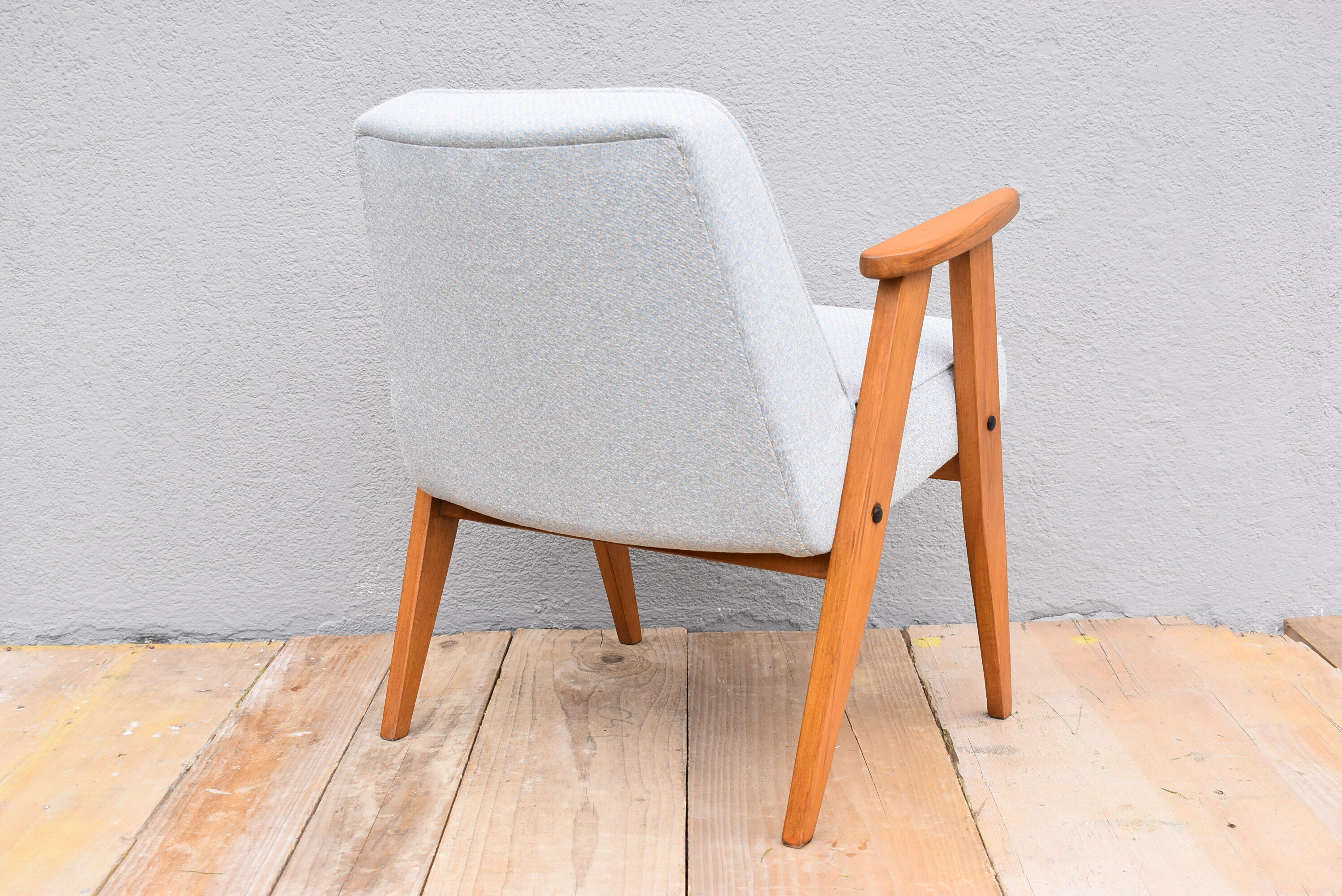 Vintage restored armchair, 1960s, light blue fabric